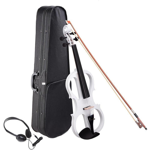 4/4 Electric Violin Full Size Wood Silent Fiddle Fittings Headphone White #5