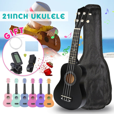 Zebra Guitar Combo 21 inch 15 Frets Soprano Ukulele Uke Hawaii Bass Guitar